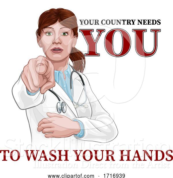 Vector Illustration of Doctor Lady Pointing Needs You Wash Your Hands