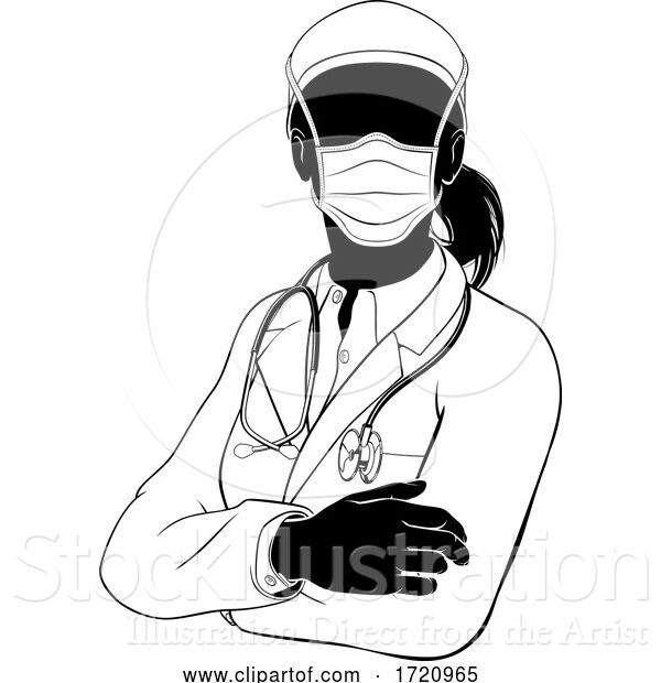 Vector Illustration of Doctor Lady PPE Mask Silhouette