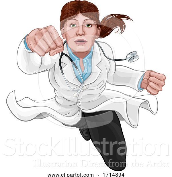 Vector Illustration of Doctor Lady Super Hero Medical Concept