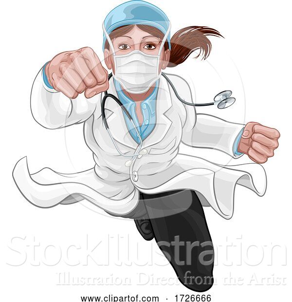 Vector Illustration of Doctor Lady Super Hero Medical Concept