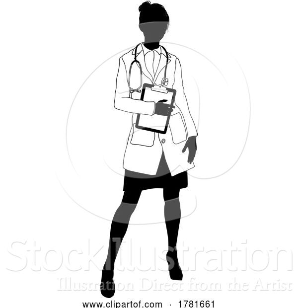 Vector Illustration of Doctor Lady with Clipboard Medical Silhouette