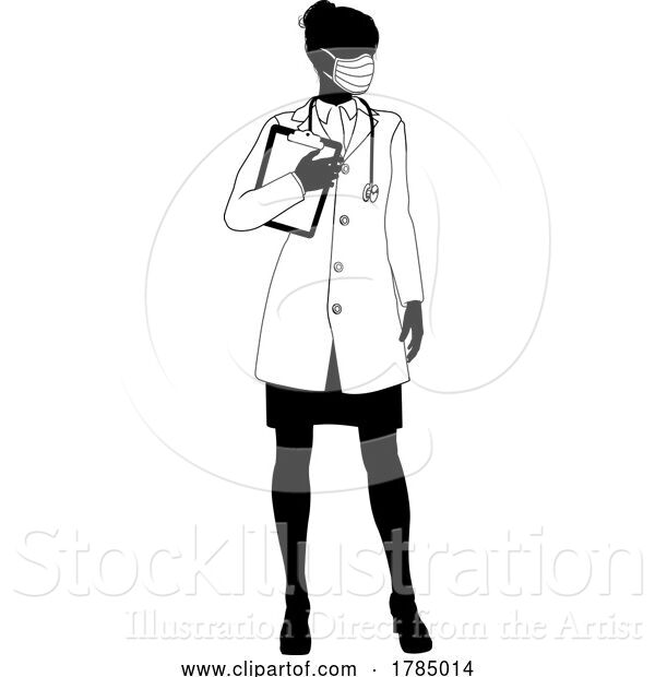 Vector Illustration of Doctor Lady with Clipboard Medical Silhouette