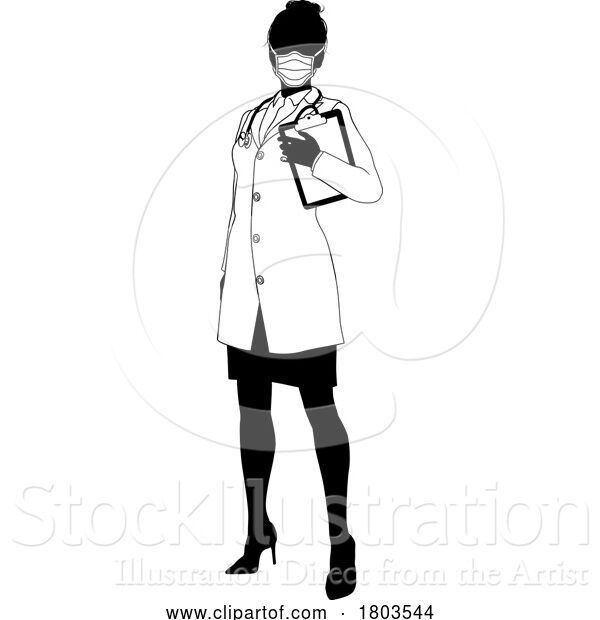 Vector Illustration of Doctor Lady with Clipboard Medical Silhouette