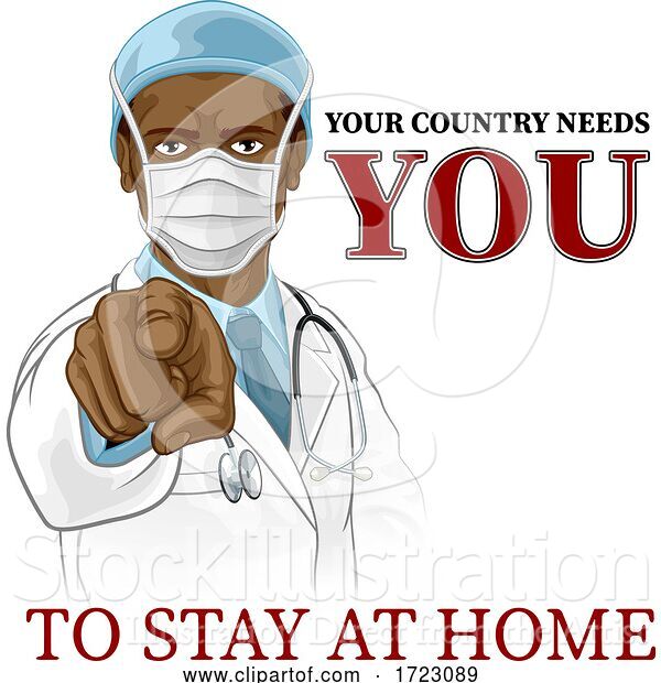 Vector Illustration of Doctor Needs You to Stay Home Pointing Poster