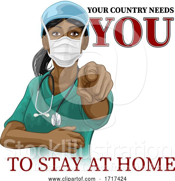 Vector Illustration of Doctor Nurse Lady Needs You Stay at Home Pointing