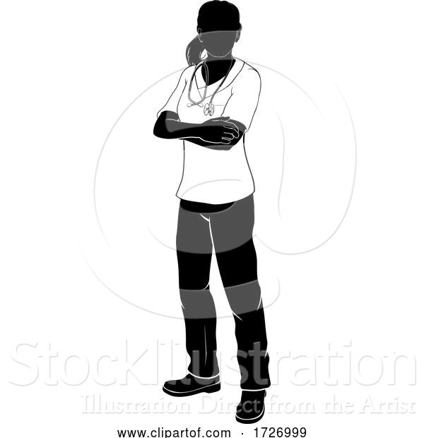 Vector Illustration of Doctor Nurse Lady Scrubs Silhouette