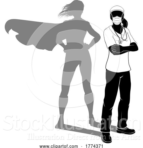 Vector Illustration of Doctor Nurse Lady Silhouette Mask Super Hero