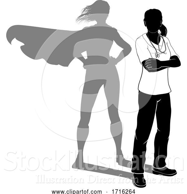 Vector Illustration of Doctor Nurse Lady Silhouette Scrubs Super Hero