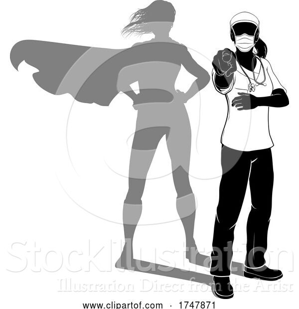 Vector Illustration of Doctor Nurse Lady Super Hero PPE Mask Silhouette