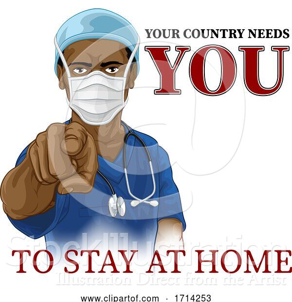 Vector Illustration of Doctor Nurse Needs You Stay Home Pointing Poster