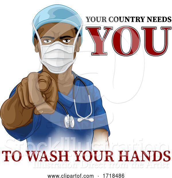 Vector Illustration of Doctor Nurse Needs You Wash Hands Pointing Poster