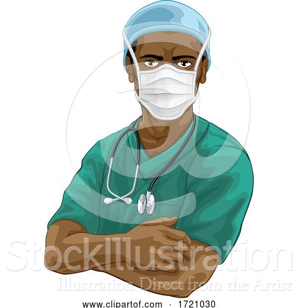 Vector Illustration of Doctor or Nurse in Scrubs Uniform and Medical PPE
