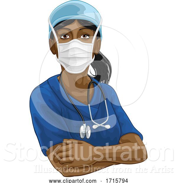 Vector Illustration of Doctor or Nurse Lady in Medical Scrubs and PPE
