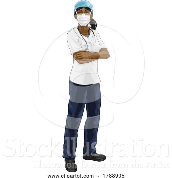 Vector Illustration of Doctor or Nurse Lady in Medical Scrubs and PPE