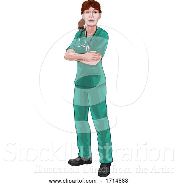 Vector Illustration of Doctor or Nurse Lady in Scrubs Medical Worker