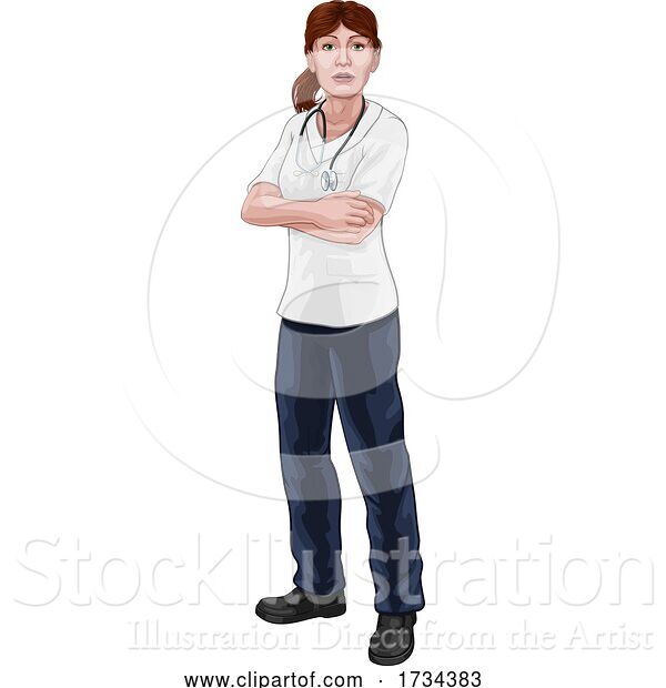 Vector Illustration of Doctor or Nurse Lady in Scrubs Medical Worker