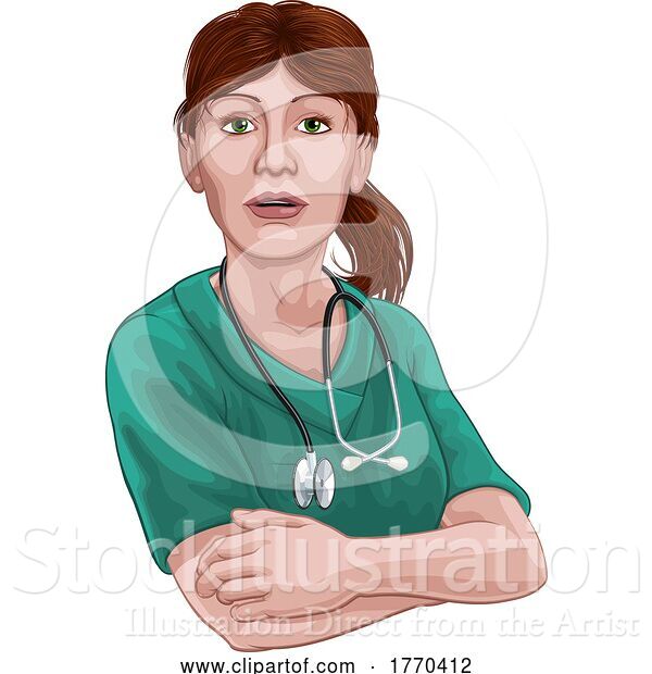 Vector Illustration of Doctor or Nurse Lady in Scrubs Uniform