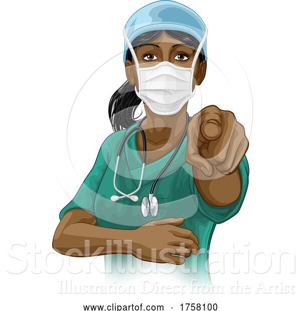 Vector Illustration of Doctor or Nurse Lady in Scrubs Uniform Pointing