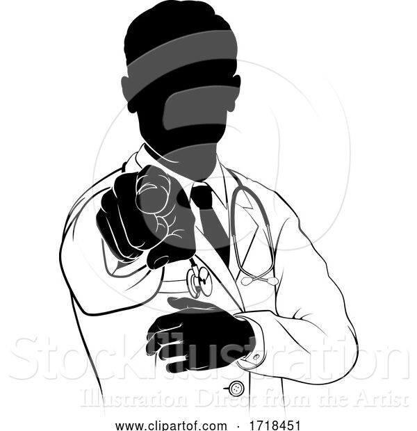 Vector Illustration of Doctor Pointing Needs You Gesture Silhouette