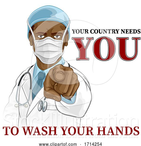 Vector Illustration of Doctor Pointing Needs You to Wash Your Hands