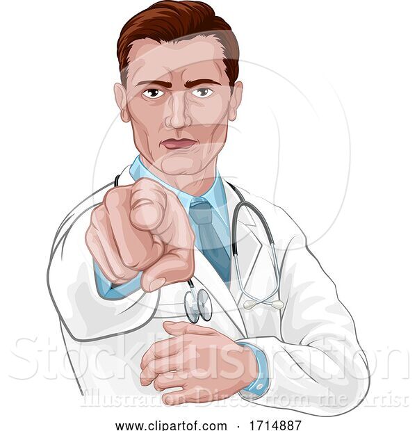 Vector Illustration of Doctor Wants or Needs You Pointing Medical Concept