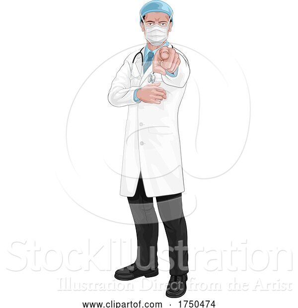 Vector Illustration of Doctor Wants or Needs You Pointing Medical Concept