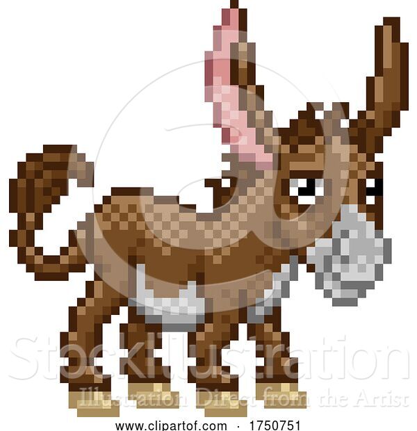 Vector Illustration of Donkey Mule Pixel Art Animal Video Game