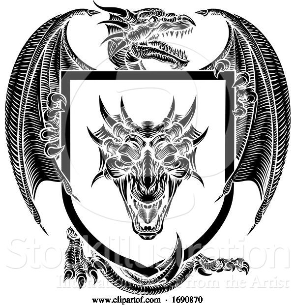 Vector Illustration of Dragon Coat of Arms Crest Shield Heraldic Emblem