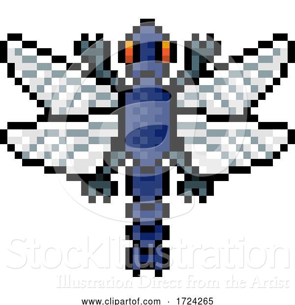 Vector Illustration of Dragonfly Bug Insect Pixel Art Video Game Icon