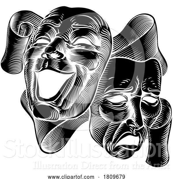 Vector Illustration of Drama Comedy and Tragedy Masks