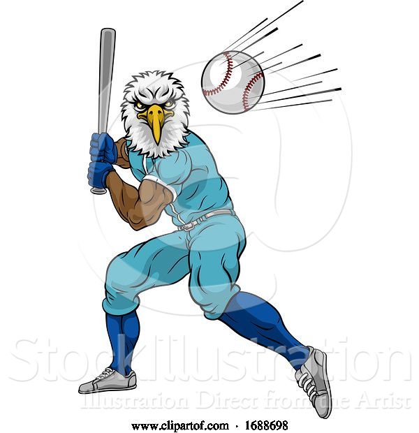 Vector Illustration of Eagle Baseball Player Mascot Swinging Bat at Ball