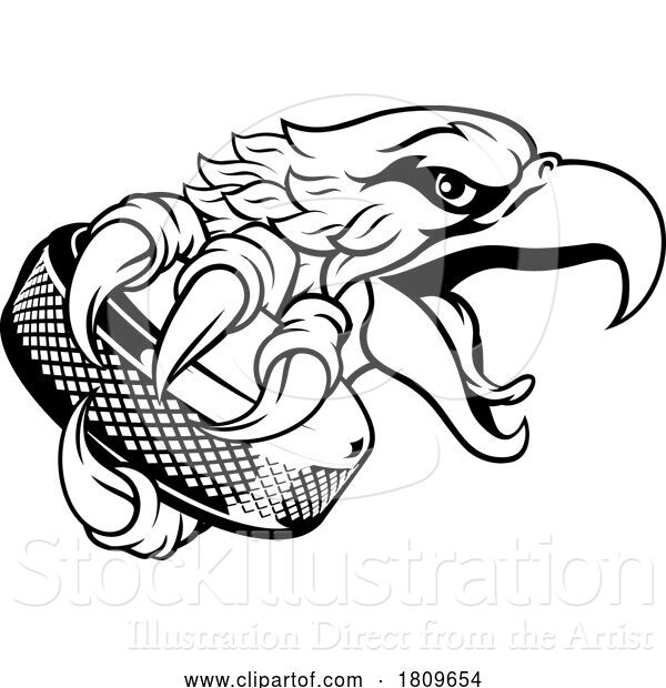 Vector Illustration of Eagle Hawk Ice Hockey Puck Team Mascot