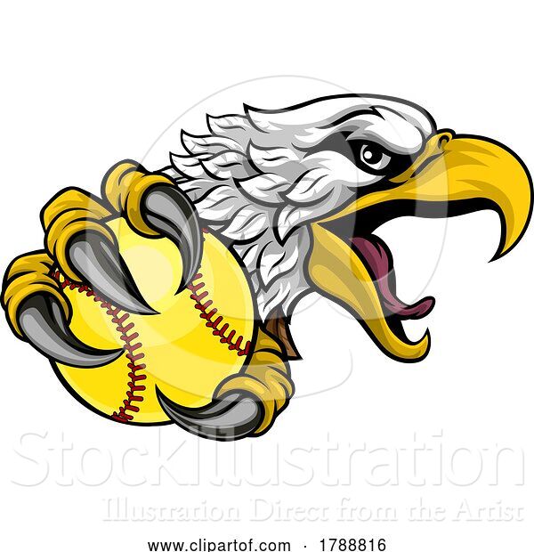 Vector Illustration of Eagle Hawk Softball Ball Sport Team Mascot