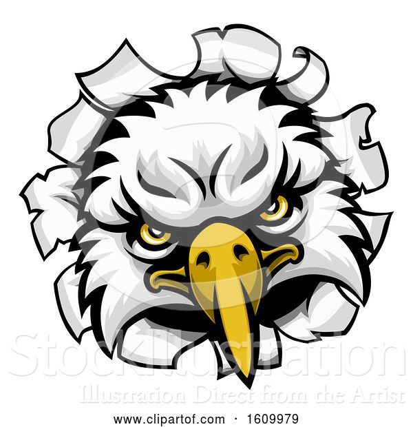 Vector Illustration of Eagle Mascot Face Ripping Through Background