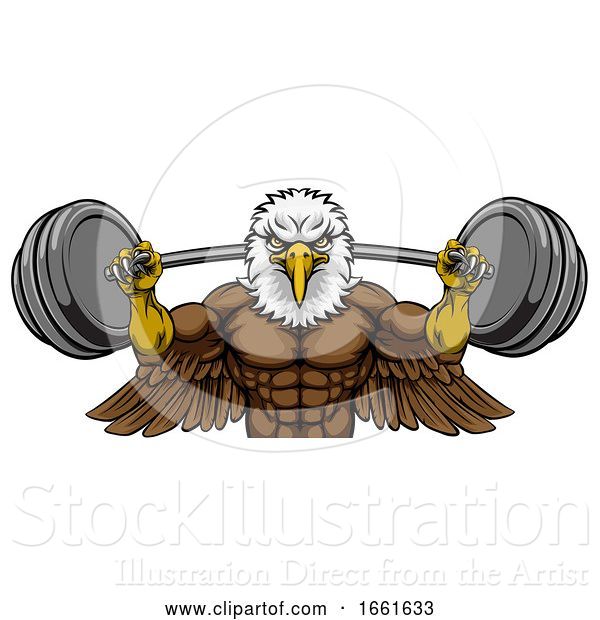 Vector Illustration of Eagle Mascot Weight Lifting Barbell Body Builder
