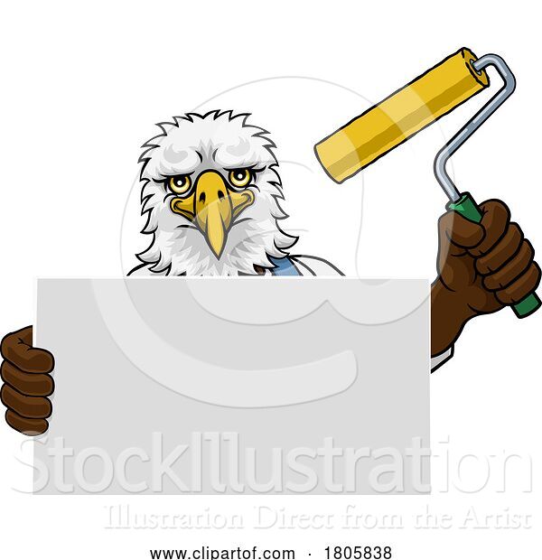 Vector Illustration of Eagle Painter Decorator Paint Roller Mascot Guy