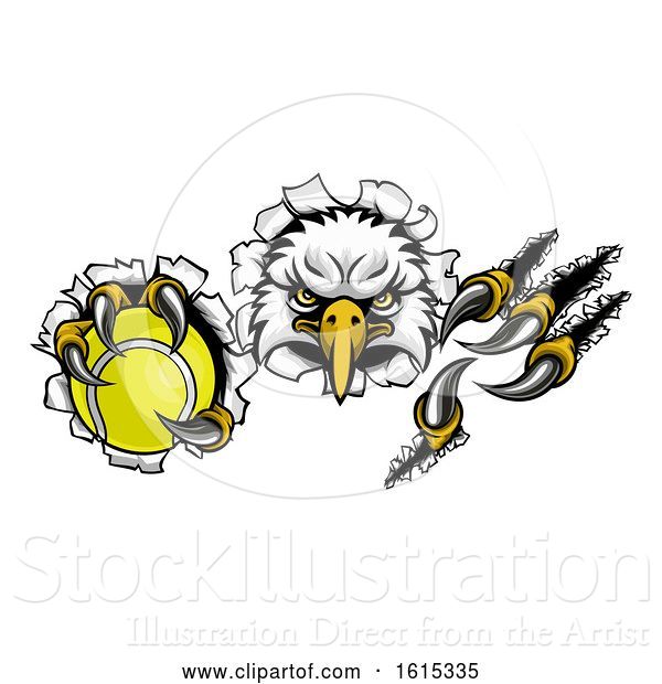 Vector Illustration of Eagle Tennis Mascot Tearing Background