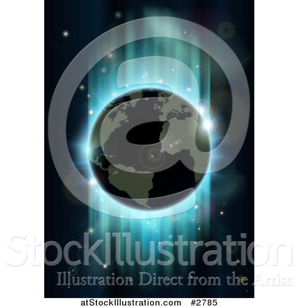 Vector Illustration of Earth Against Green and Blue Northern Lights During an Eclipse