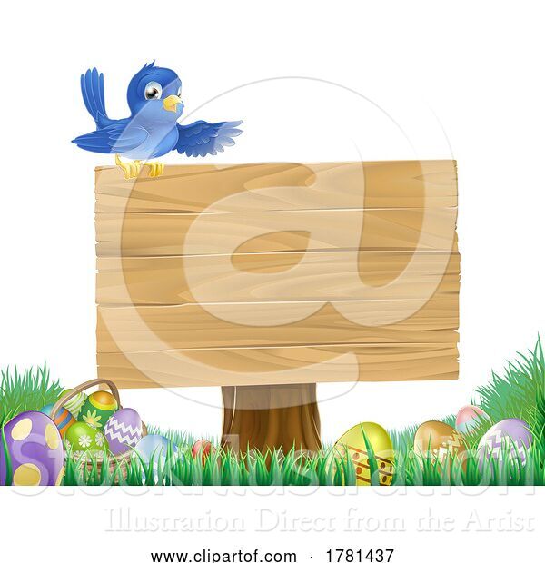 Vector Illustration of Easter Bluebird Bird Wooden Sign