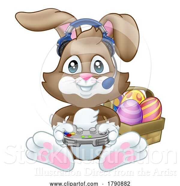 Vector Illustration of Easter Bunny Gamer Video Game Player Controller