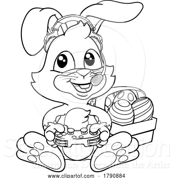 Vector Illustration of Easter Bunny Gamer Video Game Player Controller