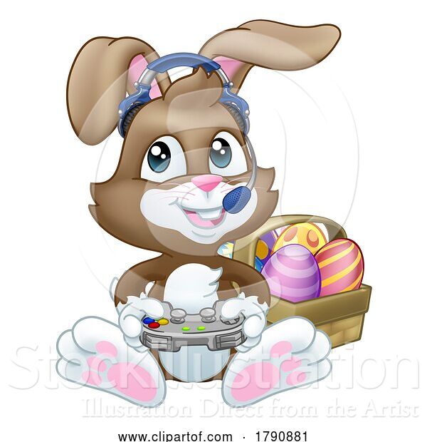 Vector Illustration of Easter Bunny Gamer Video Game Player Controller