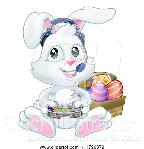 Vector Illustration of Easter Bunny Gamer Video Game Player Controller