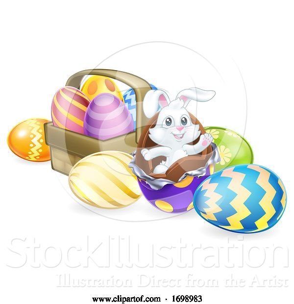 Vector Illustration of Easter Bunny Rabbit Breaking out of Chocolate Eggs
