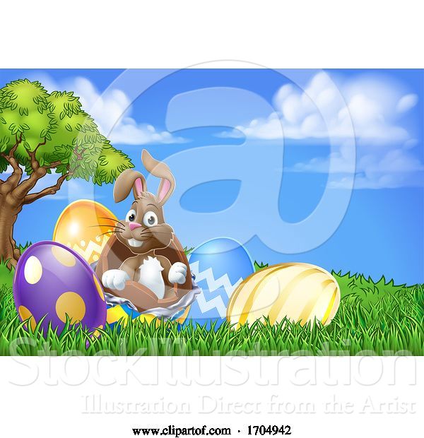 Vector Illustration of Easter Bunny Rabbit Breaking out of Egg