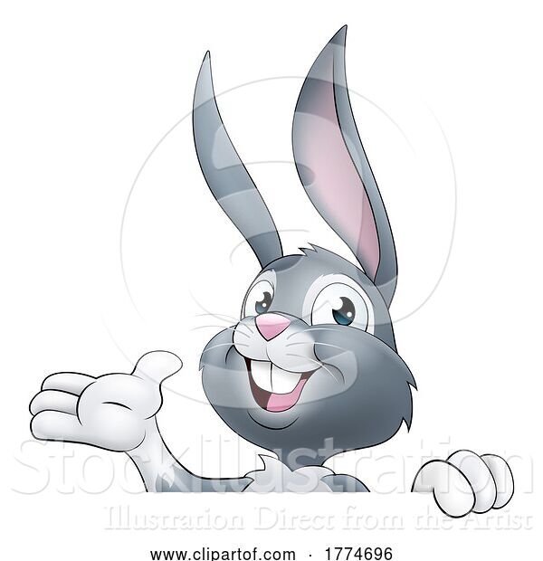 Vector Illustration of Easter Bunny Rabbit Character Peeking Sign