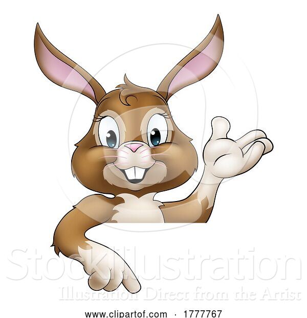 Vector Illustration of Easter Bunny Rabbit Character Peeking Sign