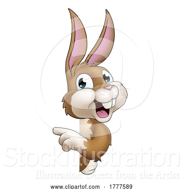 Vector Illustration of Easter Bunny Rabbit Character Peeking Sign