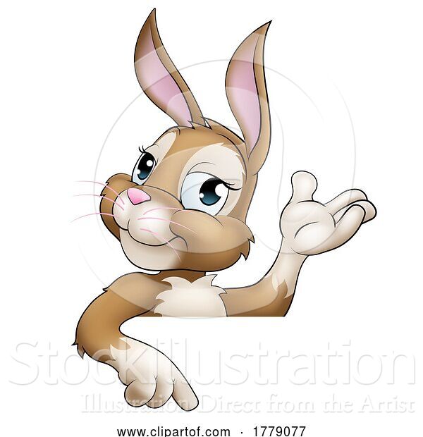 Vector Illustration of Easter Bunny Rabbit Character Peeking Sign