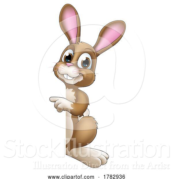 Vector Illustration of Easter Bunny Rabbit Character Peeking Sign